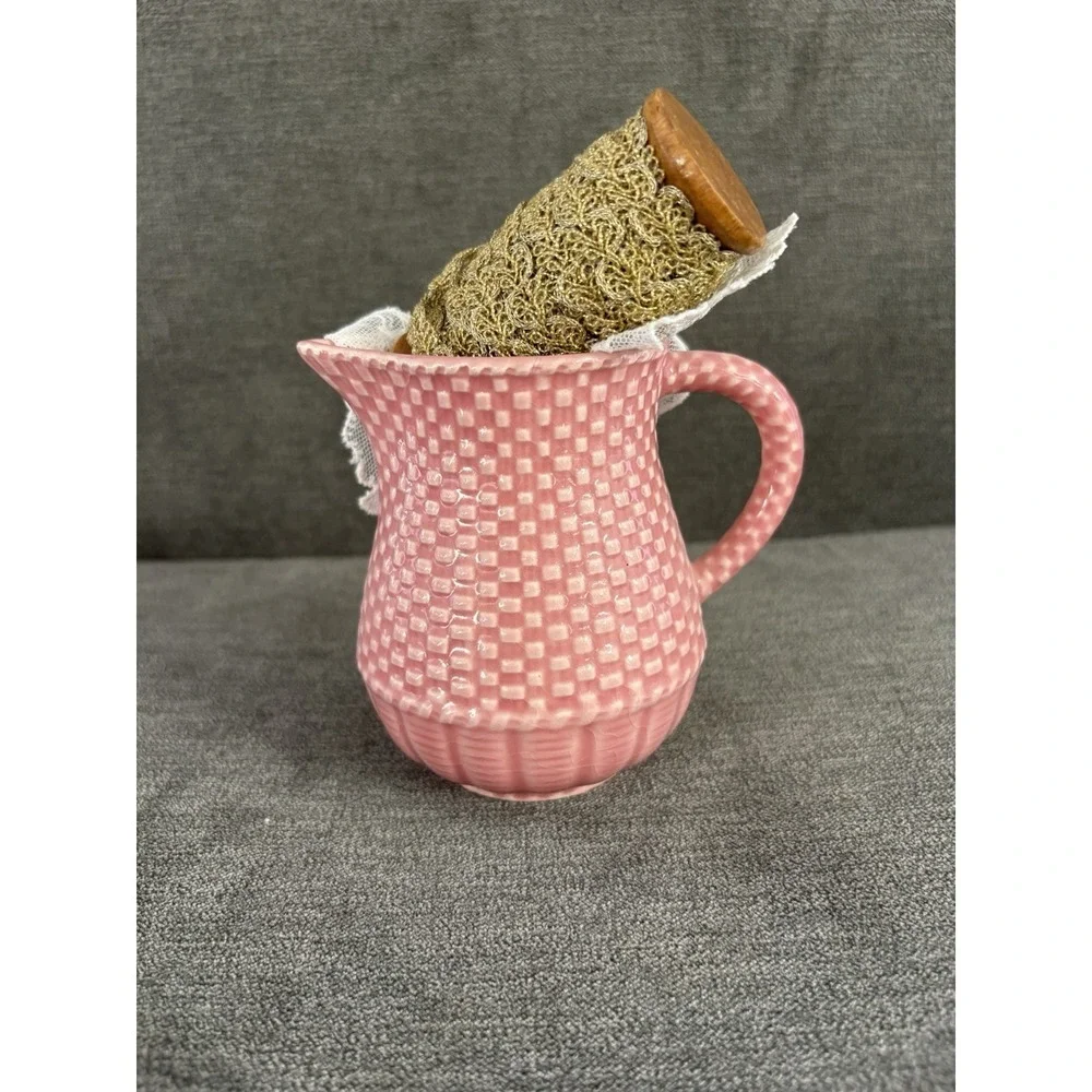 Vintage Upcycled Repurposed Primitive Vignette Tabletop Decor Pink Cream Pitcher